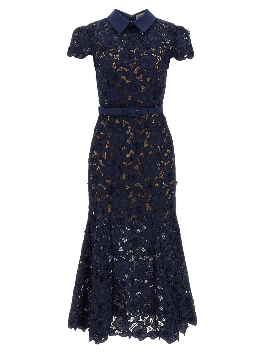 Self-Portrait 'Navy Guipure Lace Midi' Dress