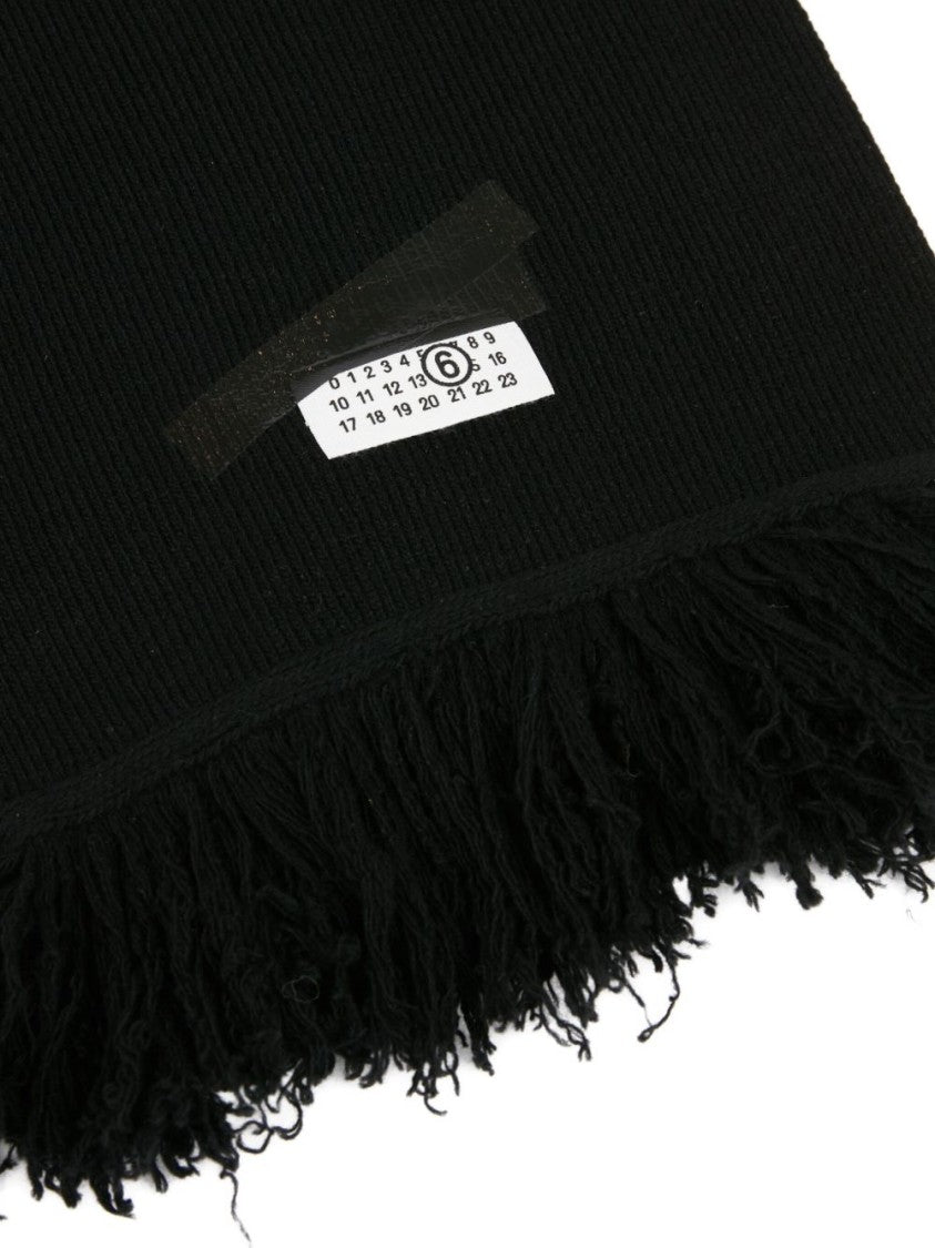 Mm6 By Maison Margiela Black Ribbed Texture Scarf With Fringed Edges