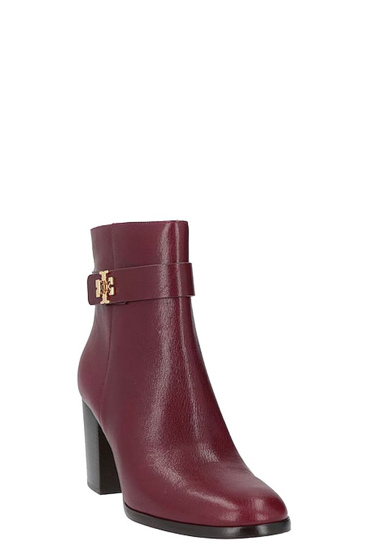 Tory Burch Burgundy Leather Buckle-Strap Ankle Bootie