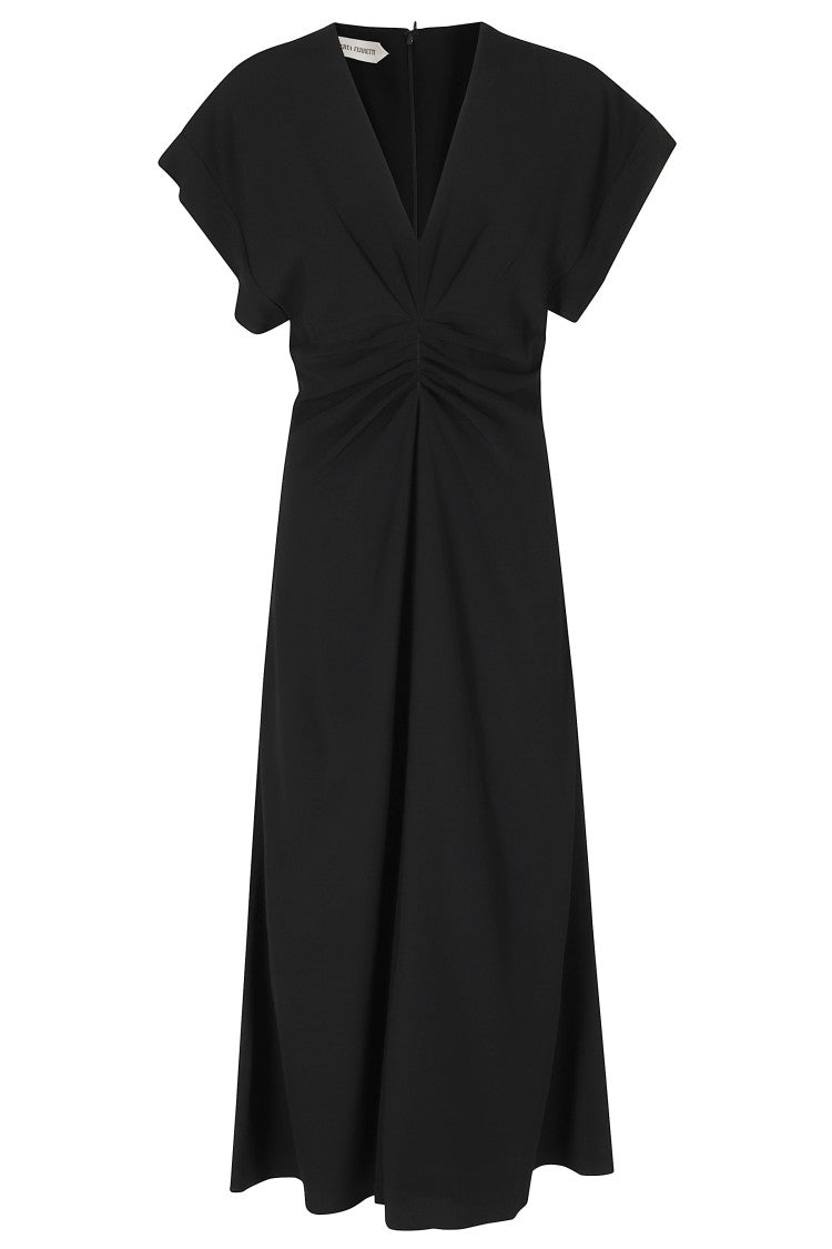 Alberta Ferretti Black Enver Satin V-Neck Draped Viscose Dress