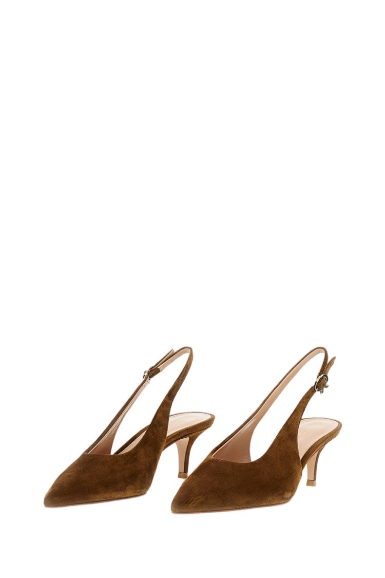 Gianvito Rossi Suede Slingback Pumps With Pointed Toe And Adjustable Ankle Strap