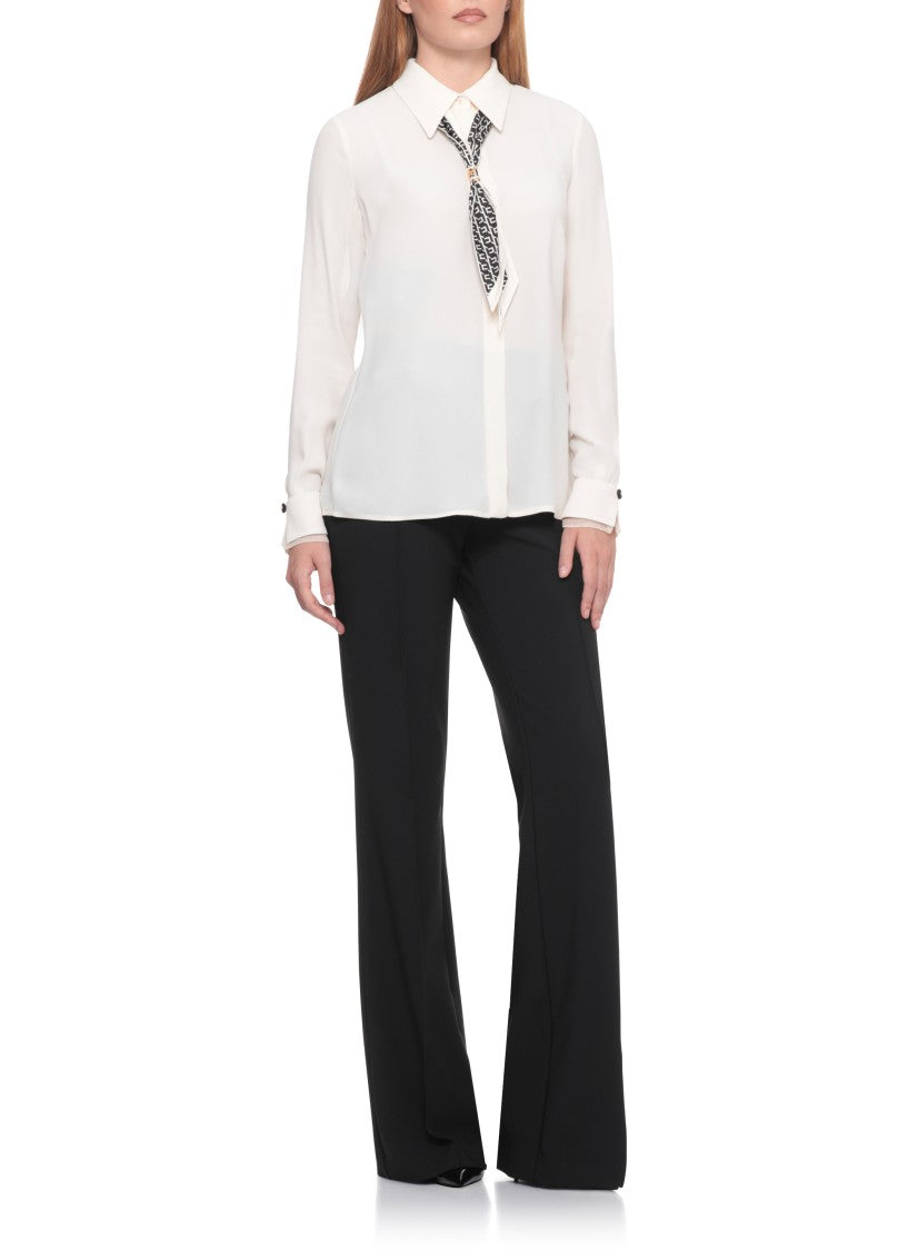 Elisabetta Franchi Ivory Georgette Blouse With Logoed Foulard