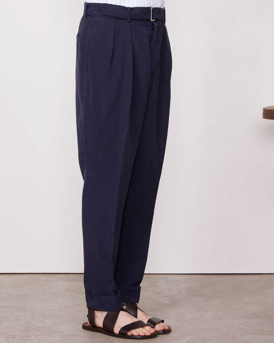 Officine Generale Tapered Blue Pants With Pleated Front