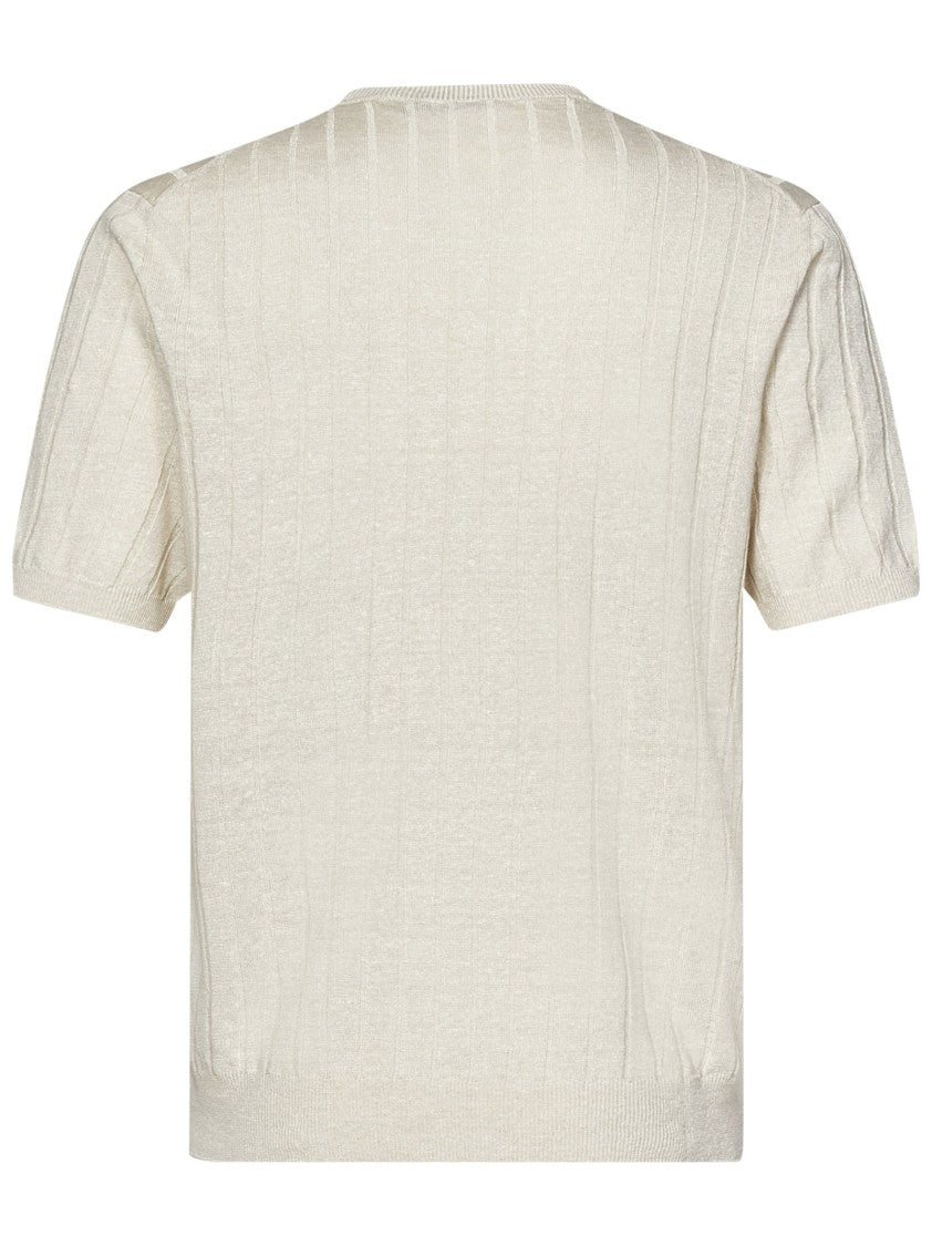 Boglioli Short-Sleeved Linen-Cotton Blend Sweater With Flat-Ribbed Texture