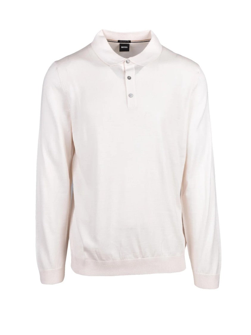 Boss Beige Virgin Wool Polo Sweater
