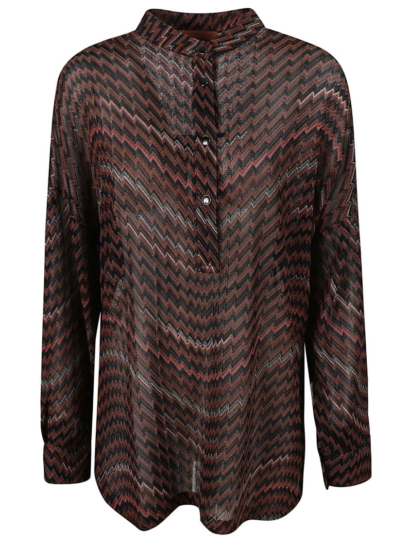 Missoni Mandarin Collar Oversize Blouse With Wavy Zigzag Pattern