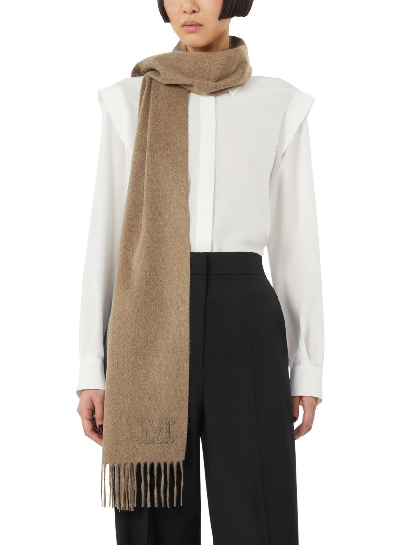Max Mara Cashmere Scarf With Fringed Edges And Embroidered Logo