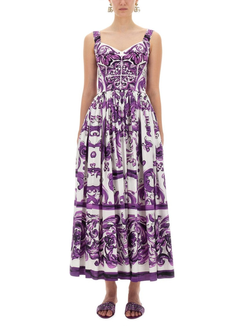 Dolce & Gabbana Majolica Print Fitted Long Dress