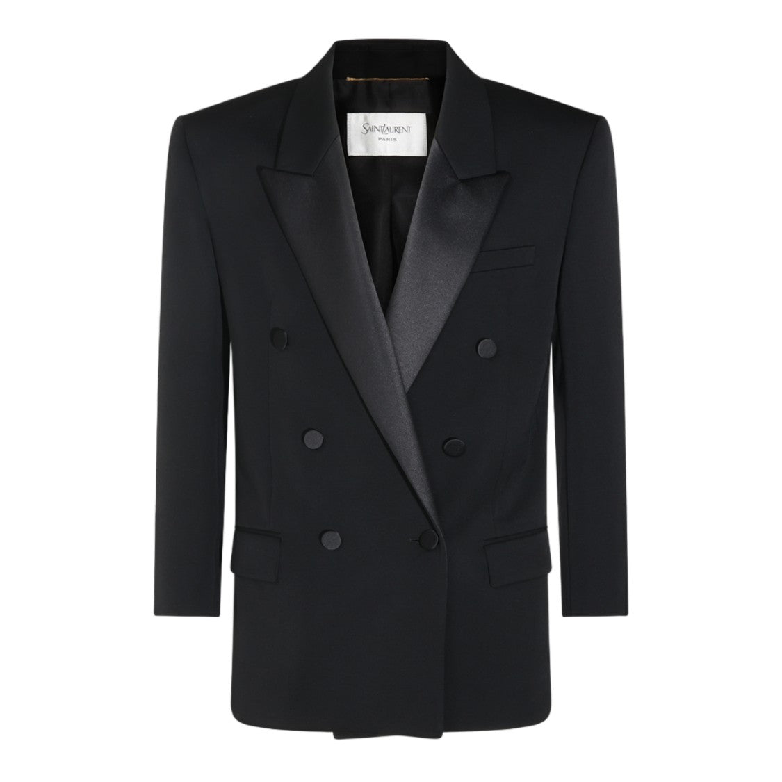 Saint Laurent Double-Breasted Satin Shawl Collar Blazer