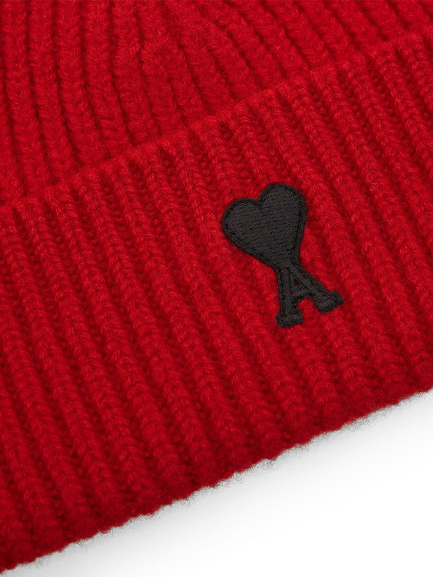 Ami Paris Quote Ami De Coeur Ribbed Knit Beanie