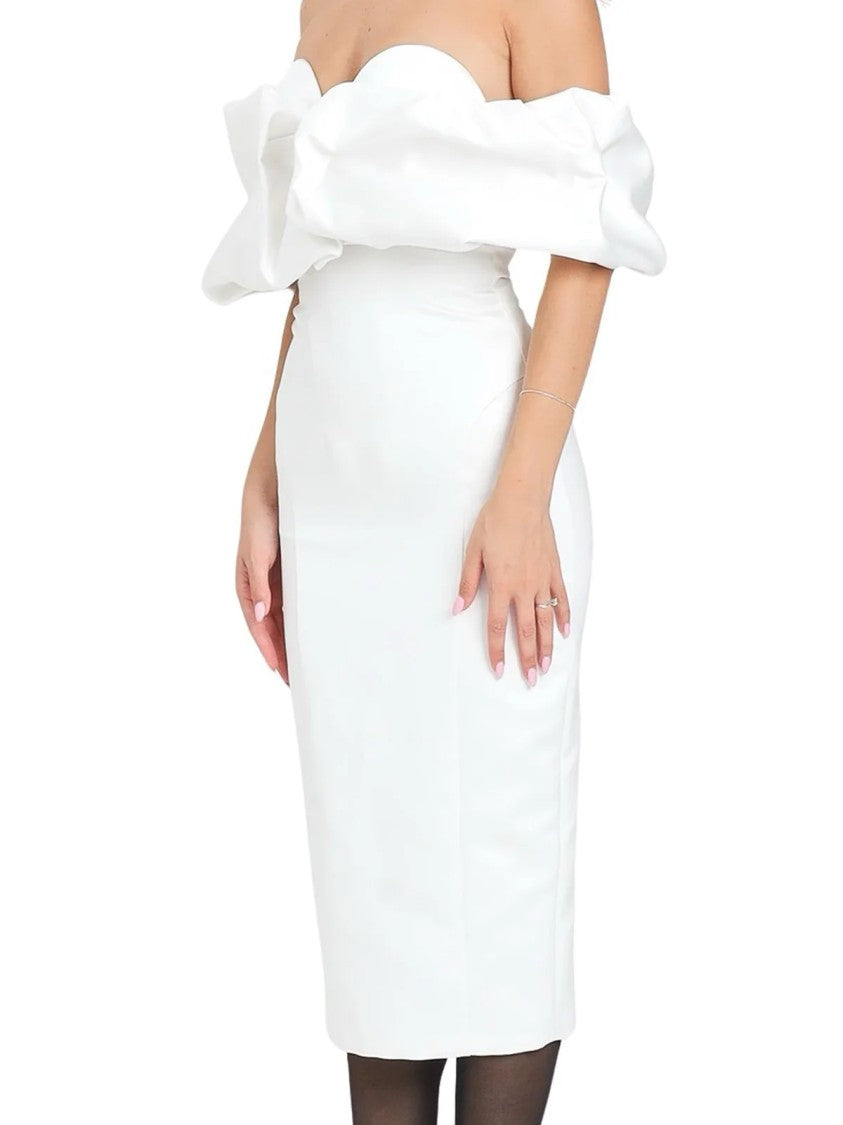 Elisabetta Franchi Bustier Midi Dress With Off-Shoulder Ruffled Sleeves
