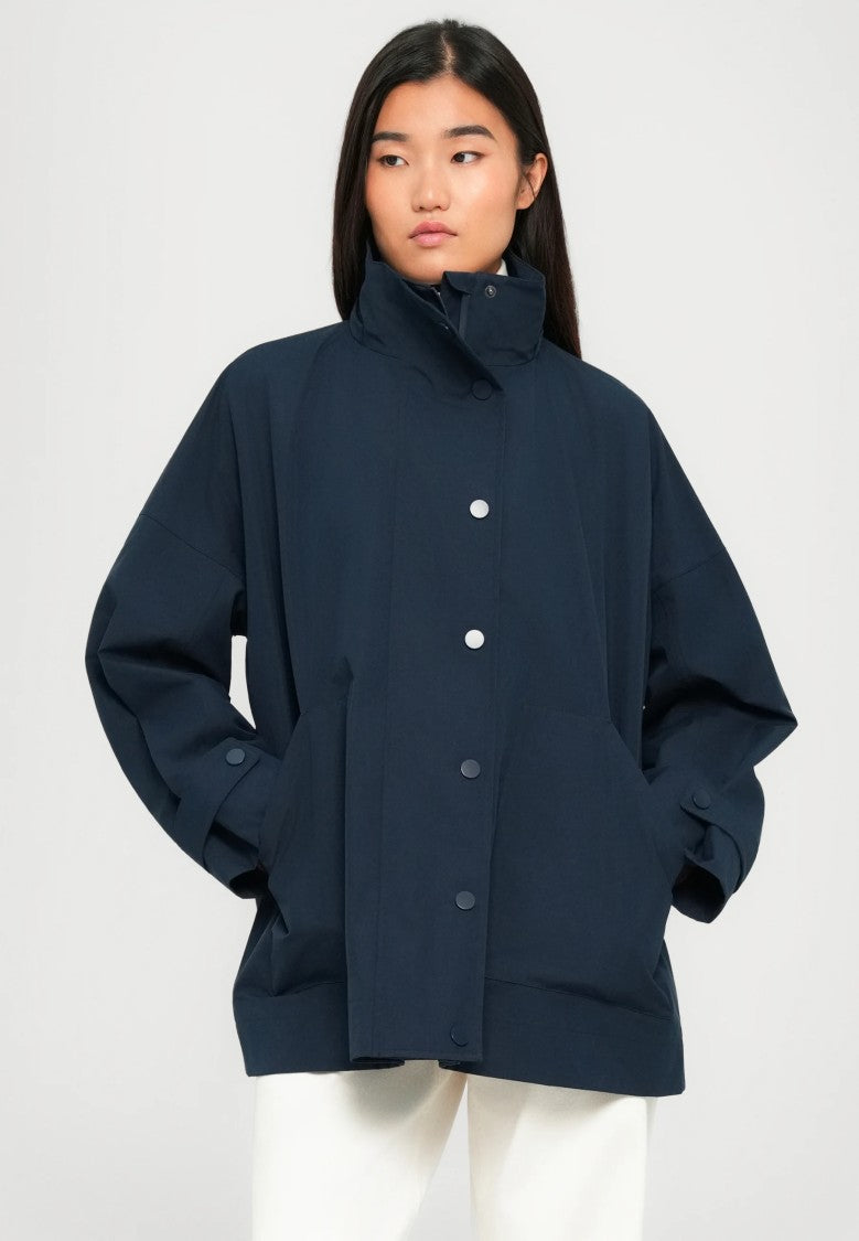 Max Mara Versatile Blue Raincoat With Drawstring Hood