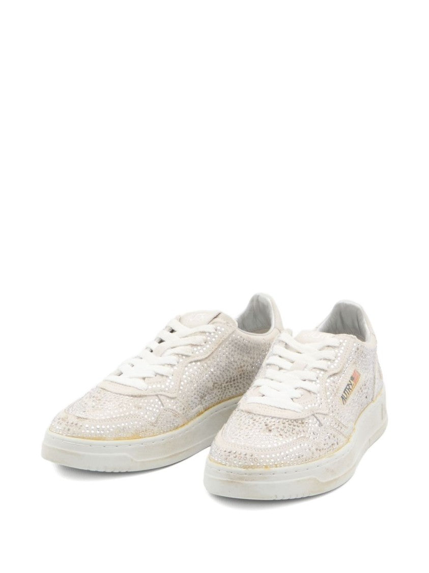 Autry Low-Top Vitello Leather Sneakers With Embellished Upper