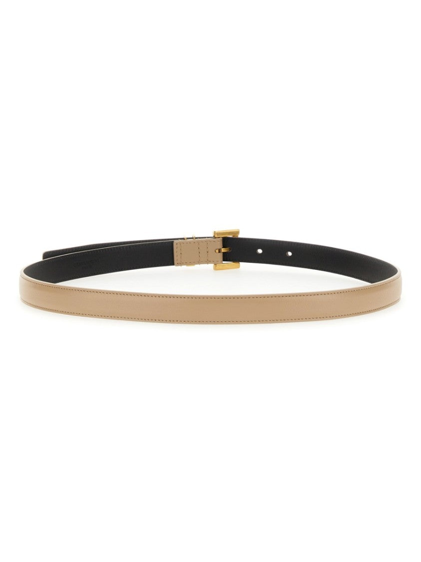 Saint Laurent Cassandre Reversible Slim Leather Belt
