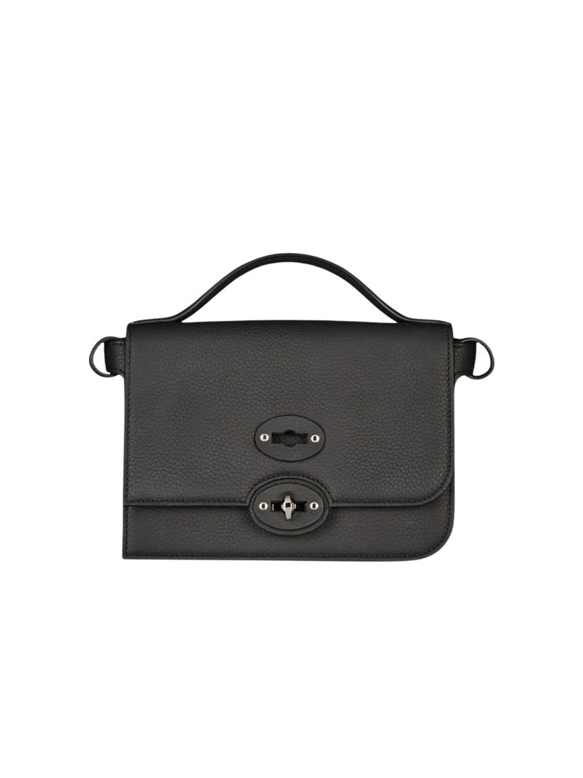 Zanellato Textured Leather Black Handbag Front Closures