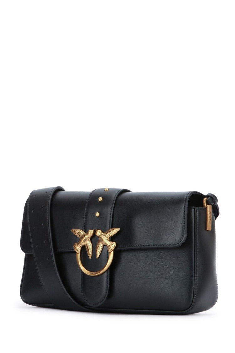 Pinko Rectangular Black Leather Shoulder Bag