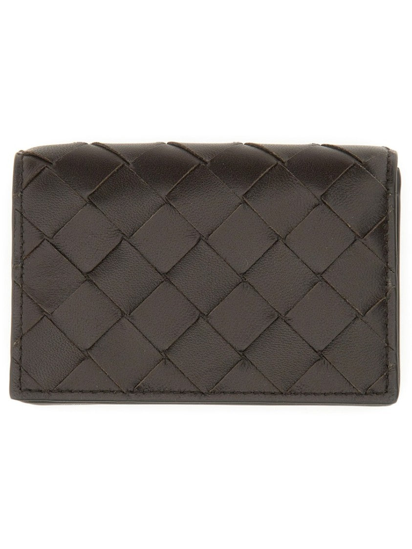 Bottega Veneta Woven Leather Cardholder With Gold-Tone Snap Closure