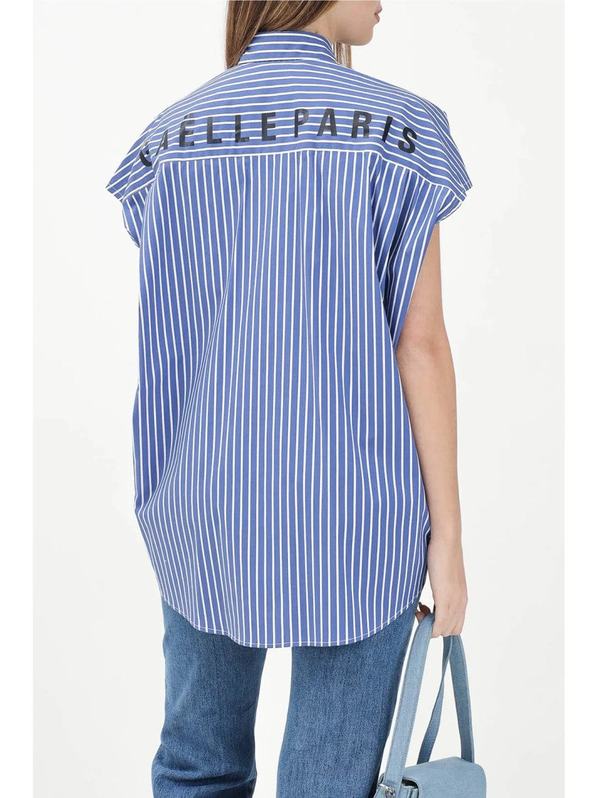 Gaëlle Blue Oversized Striped Stretch Cotton-Blend Shirt
