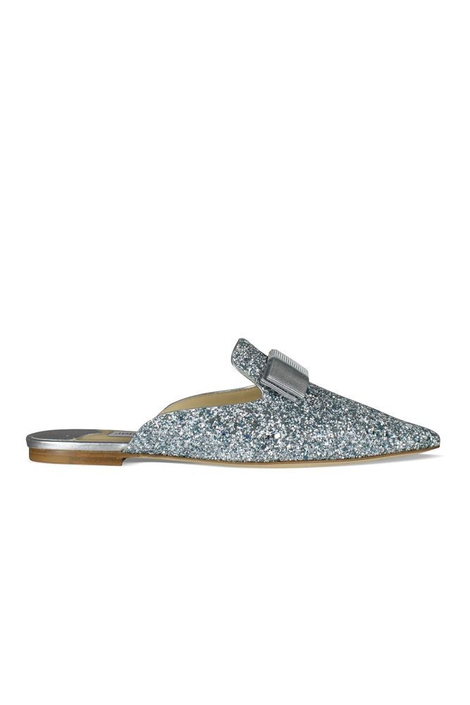 Jimmy Choo Silver Glitter Mules