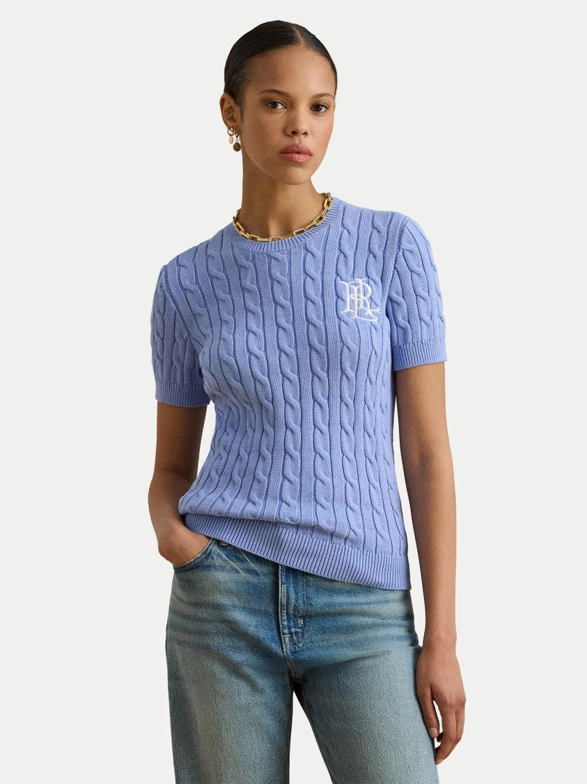 Lauren Ralph Lauren Light Blue Eyelah Linen Pullover Knit Top