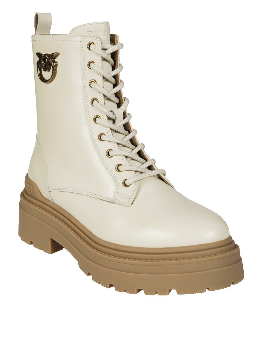 Pinko Biker Pelle Para Beige Con Logo