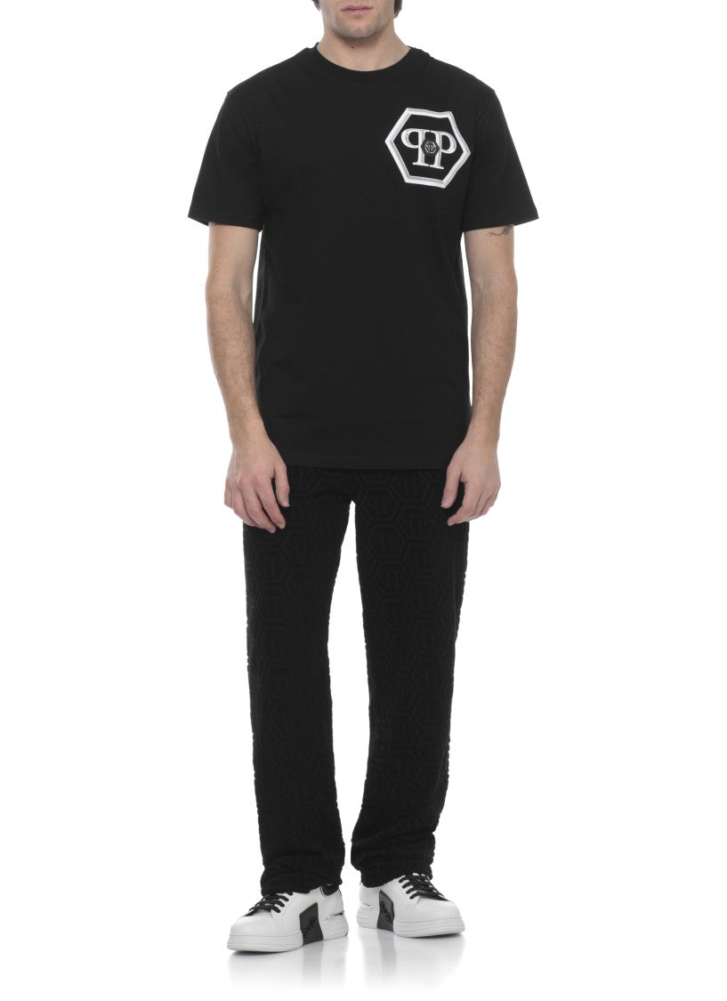 Philipp Plein Black Hexagon Skull Print Cotton T-Shirt