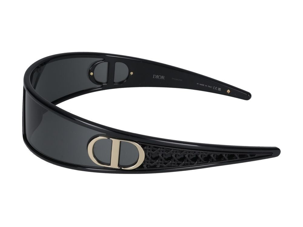 Dior Bold Wraparound Shield Sunglasses With Metallic Logo Emblem