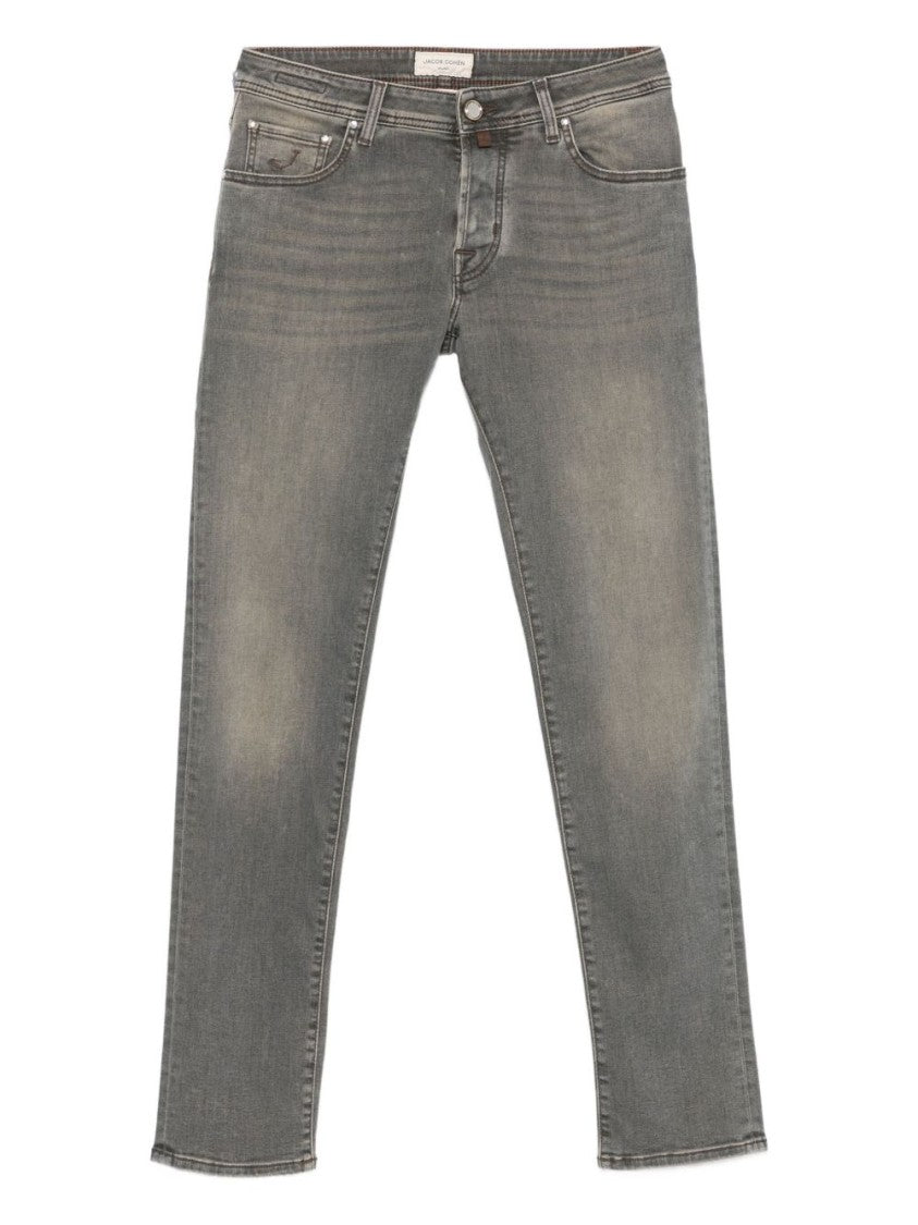 Jacob Cohen Slim Fit Casual Trousers With Faded Grey Wash And Curved Stitch Detail