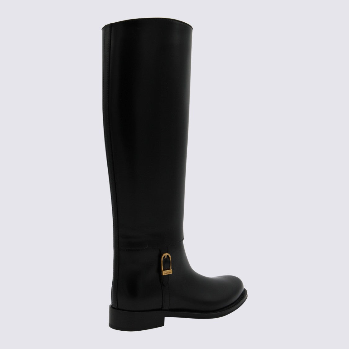 Saint Laurent Tall Black Boots With Gold-Tone Buckle Detail