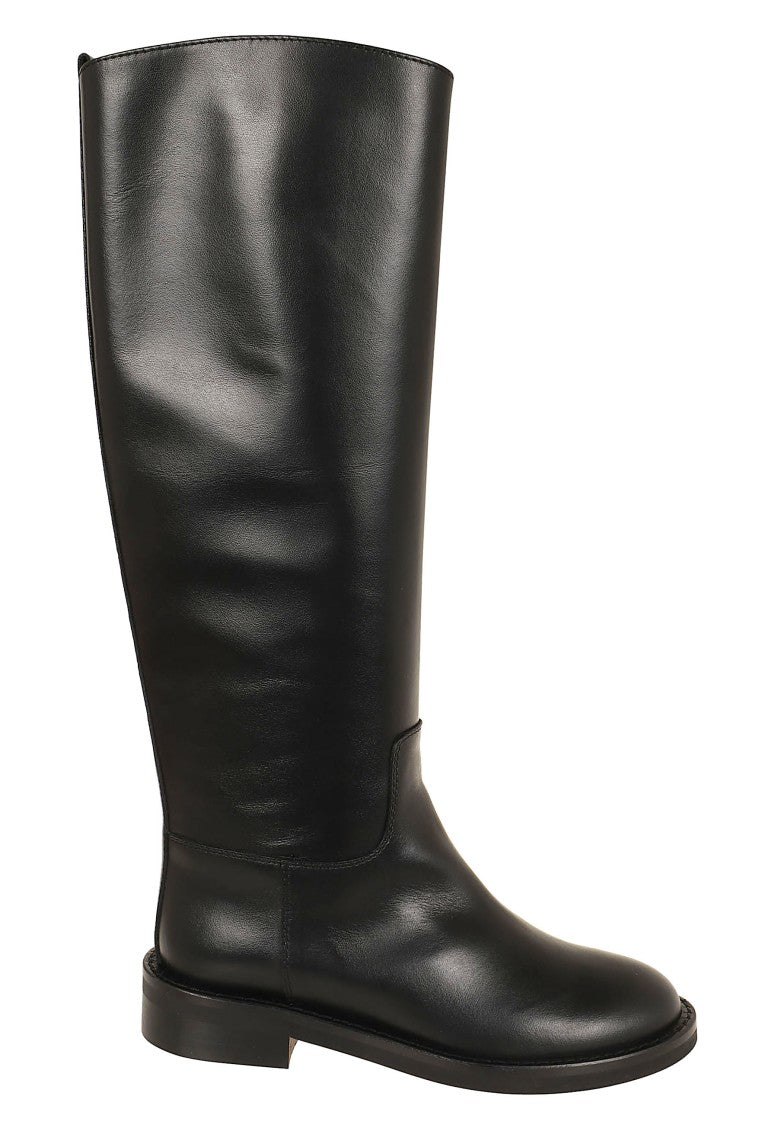 Via Roma 15 Stivale Alto 012 Black Leather Knee-High Boots
