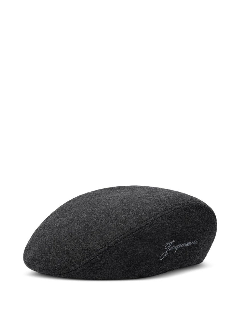 Jacquemus Dark Grey Embroidered Beret Hat