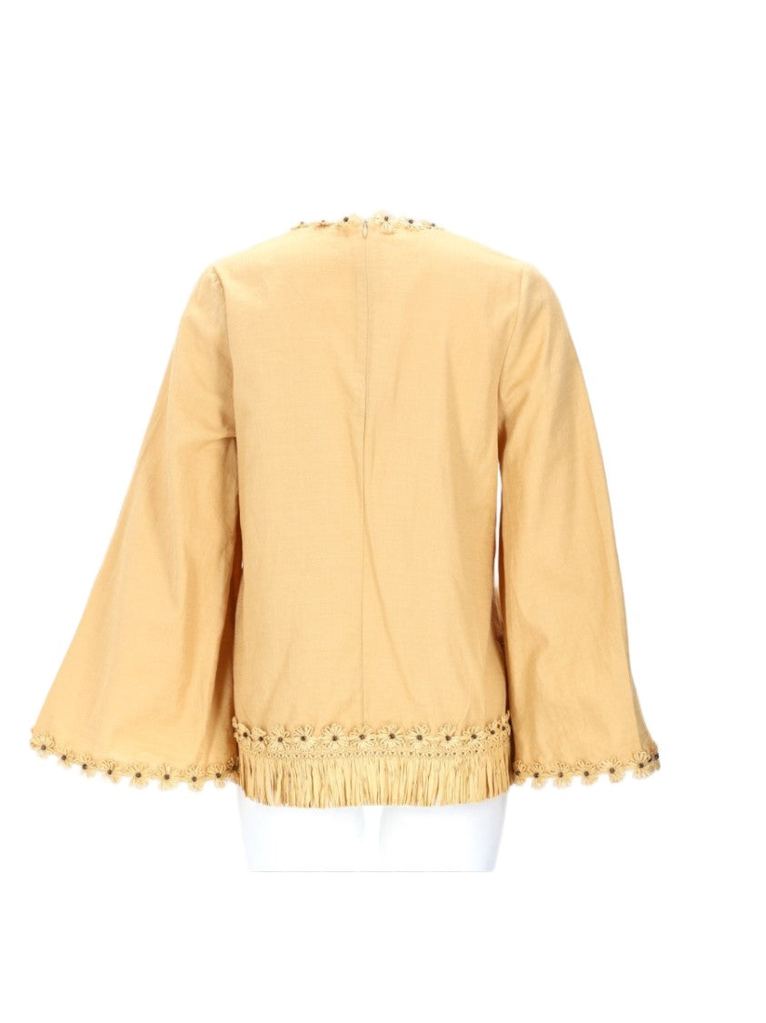 Zimmermann Fringe-Trimmed Blouse With Lace-Up Detail And Flared Sleeves