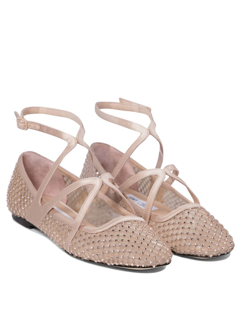 Jimmy Choo Pointed Toe Ballerinas With Crisscross Straps