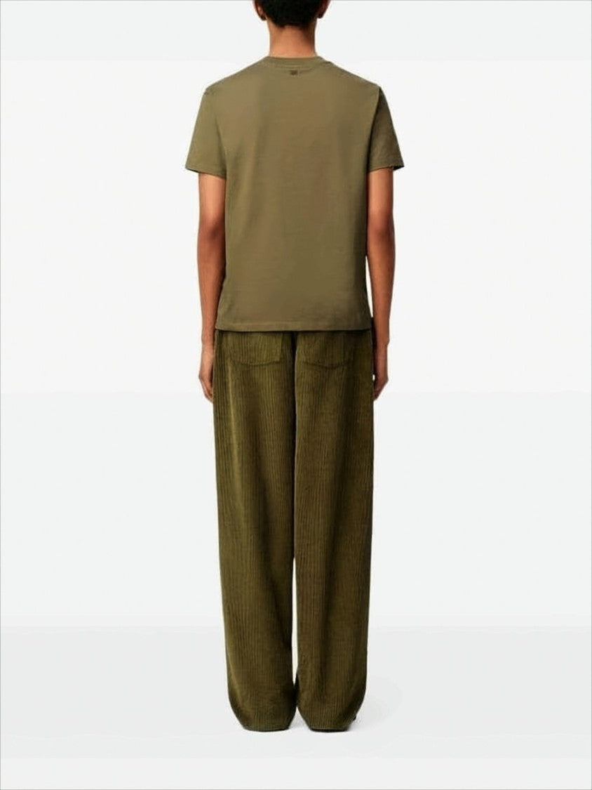 Ami Wide-Leg Olive Green Corduroy Pants With High Waist