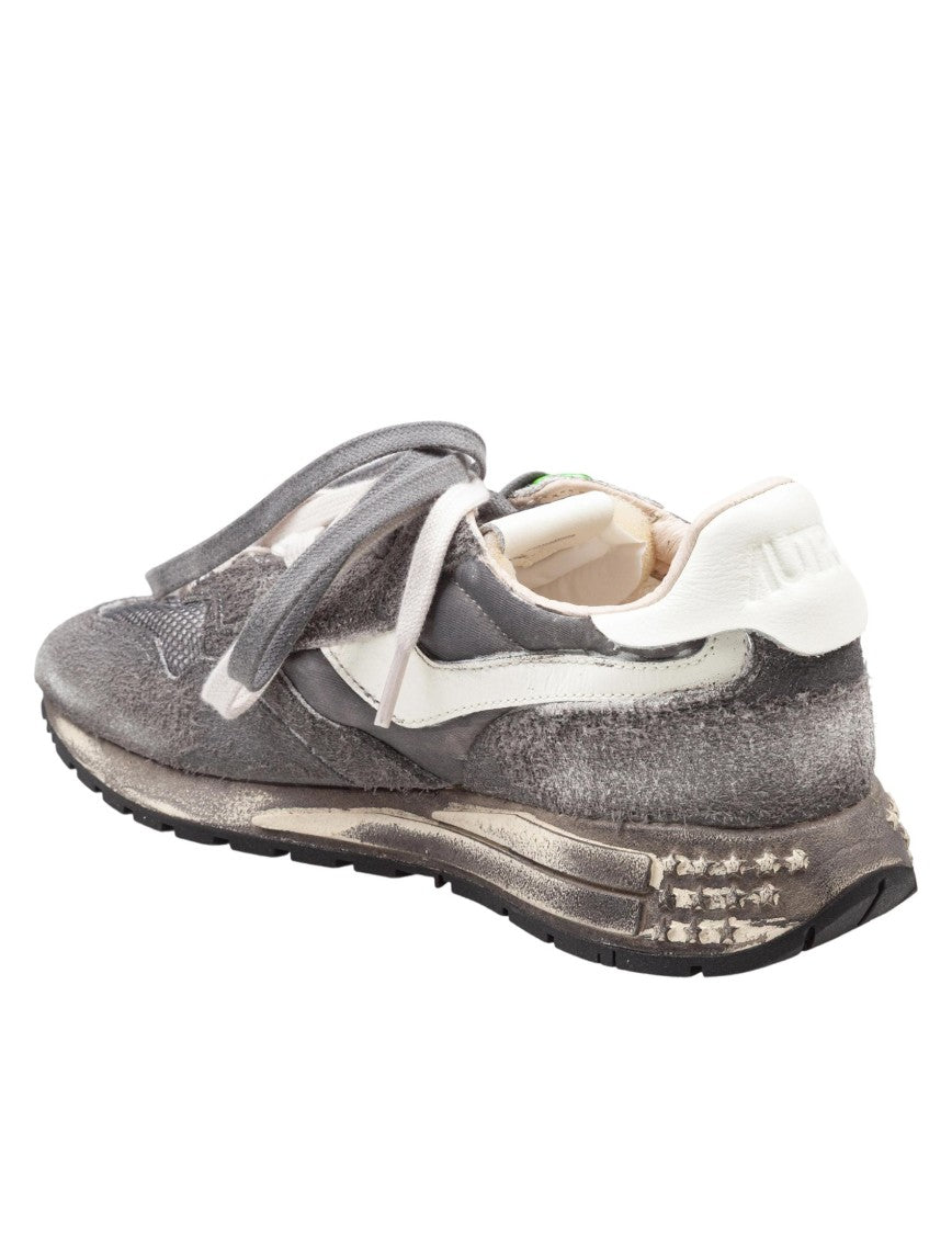 Autry Reelwind Super Vintage Nylon And Suede Sneakers In Black And White