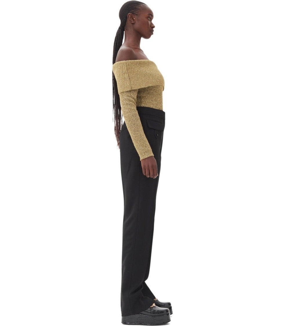 Ganni Twill Black Pants With Pockets