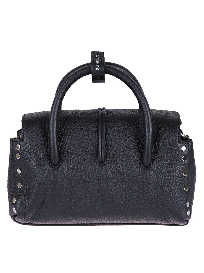 Zanellato Structured Black Hammered Leather Bag With Twist Lock Closure