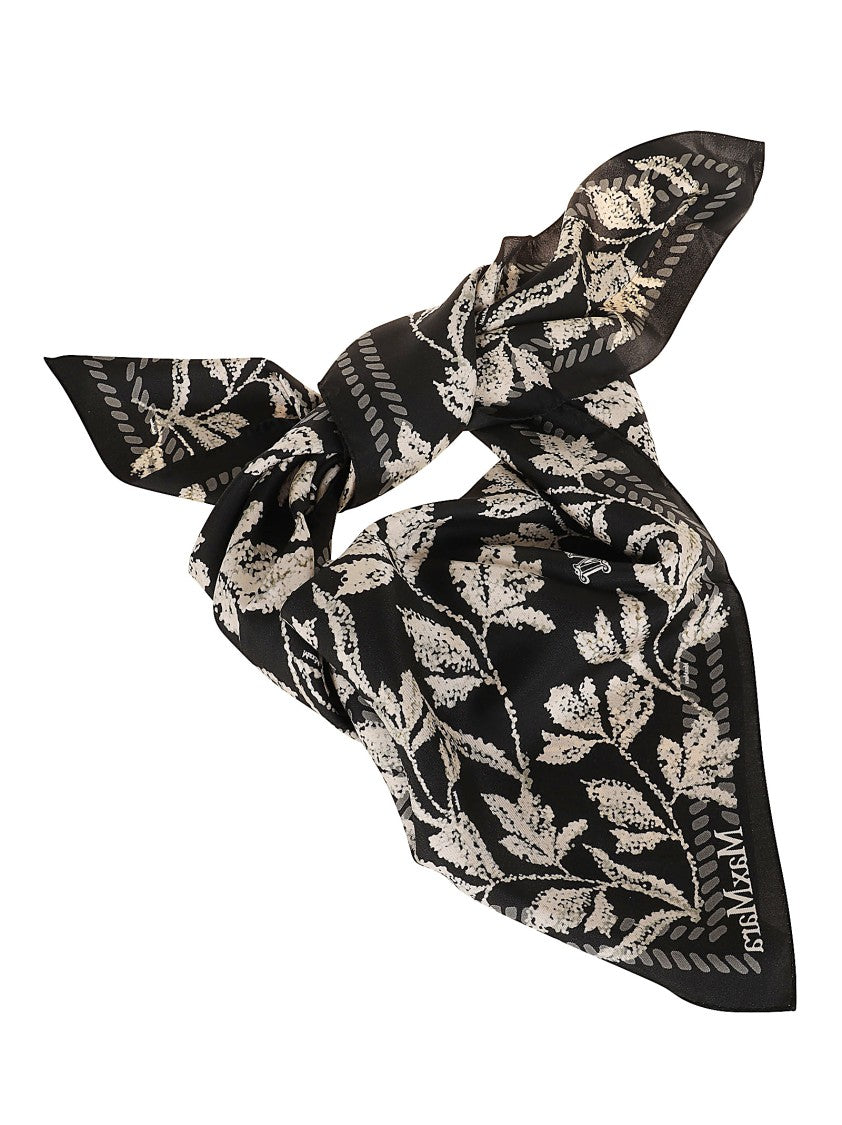 Max Mara Square Silk Twill Scarf With Botanical Motif And Monogram