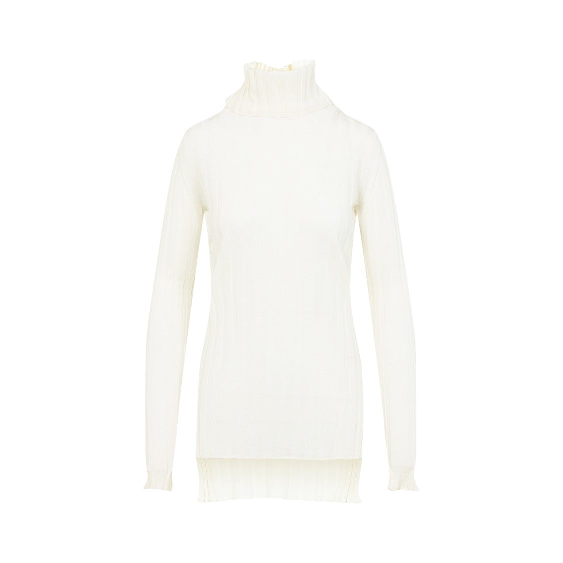 Carven Ribbed High Neck Sweater In Wool-Silk Blend