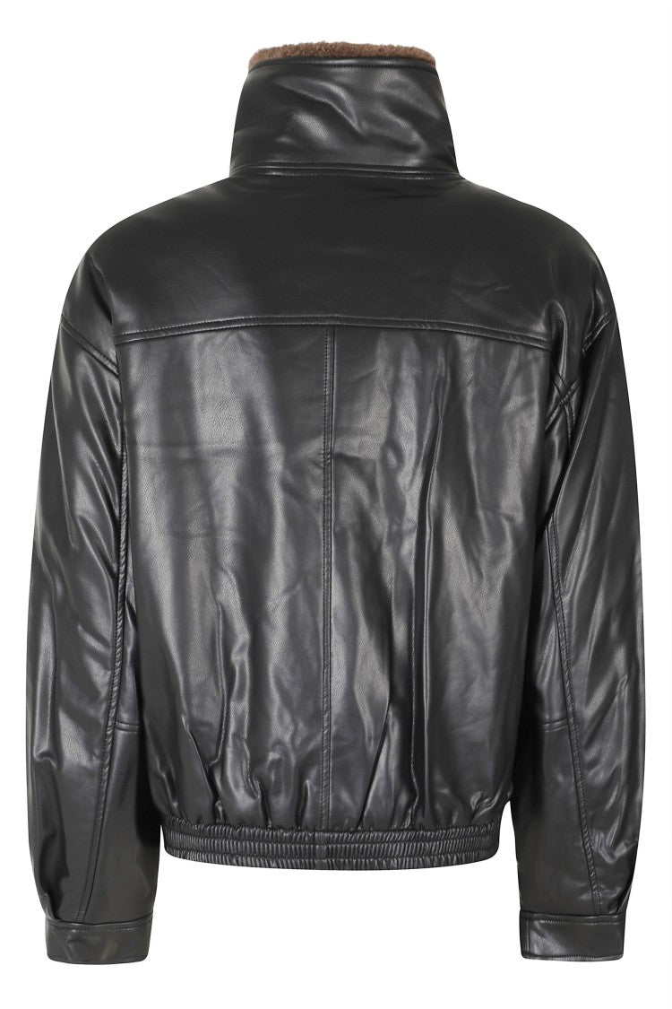 Low Classic Black Fur Collar Faux Leather Jacket