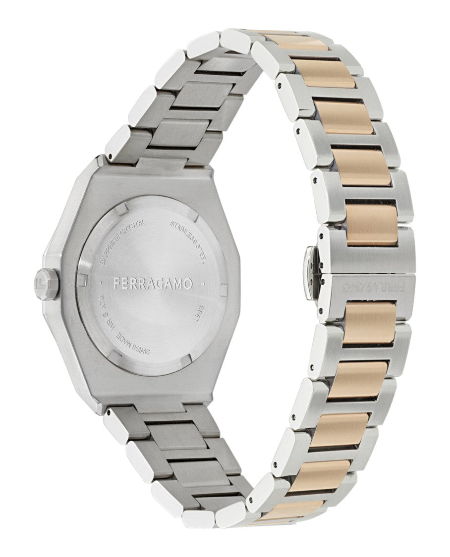 Ferragamo Edge Bracelet Watch With Two-Tone Design And Guilloche Dial
