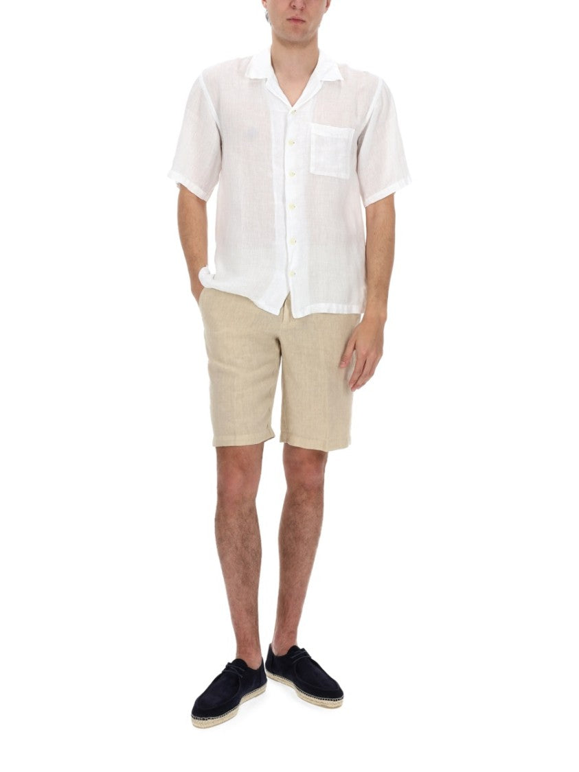 120% Lino Relaxed Linen Open Collar Casual Shirt