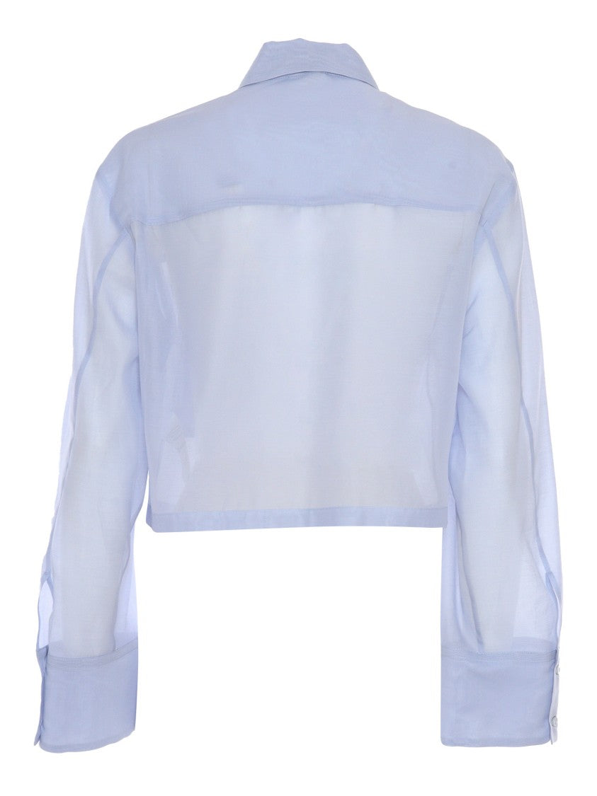 Peserico Cropped Blouse With Classic Collar And Subtle Embellishment