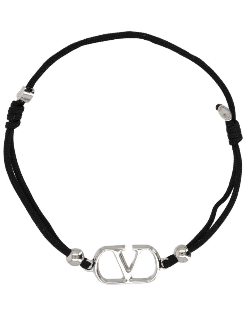 Valentino Garavani Vlogo Signature Adjustable Black Cord Bracelet