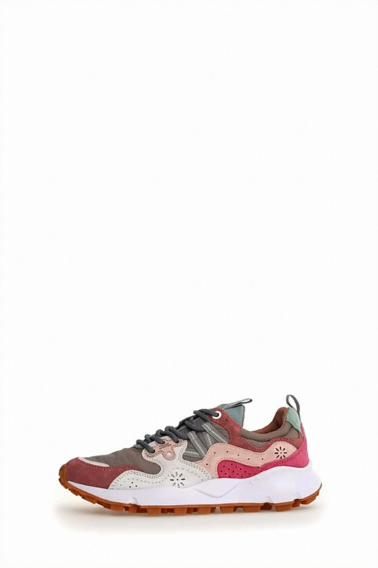 Flower Mountain Multicolor Printed Fabric Suede Trekking Laces Sneakers