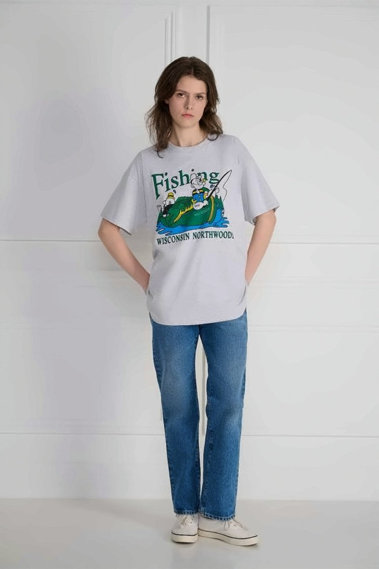 Wild Donkey Relaxed Fit Graphic Print T-Shirt With Fishing Scene