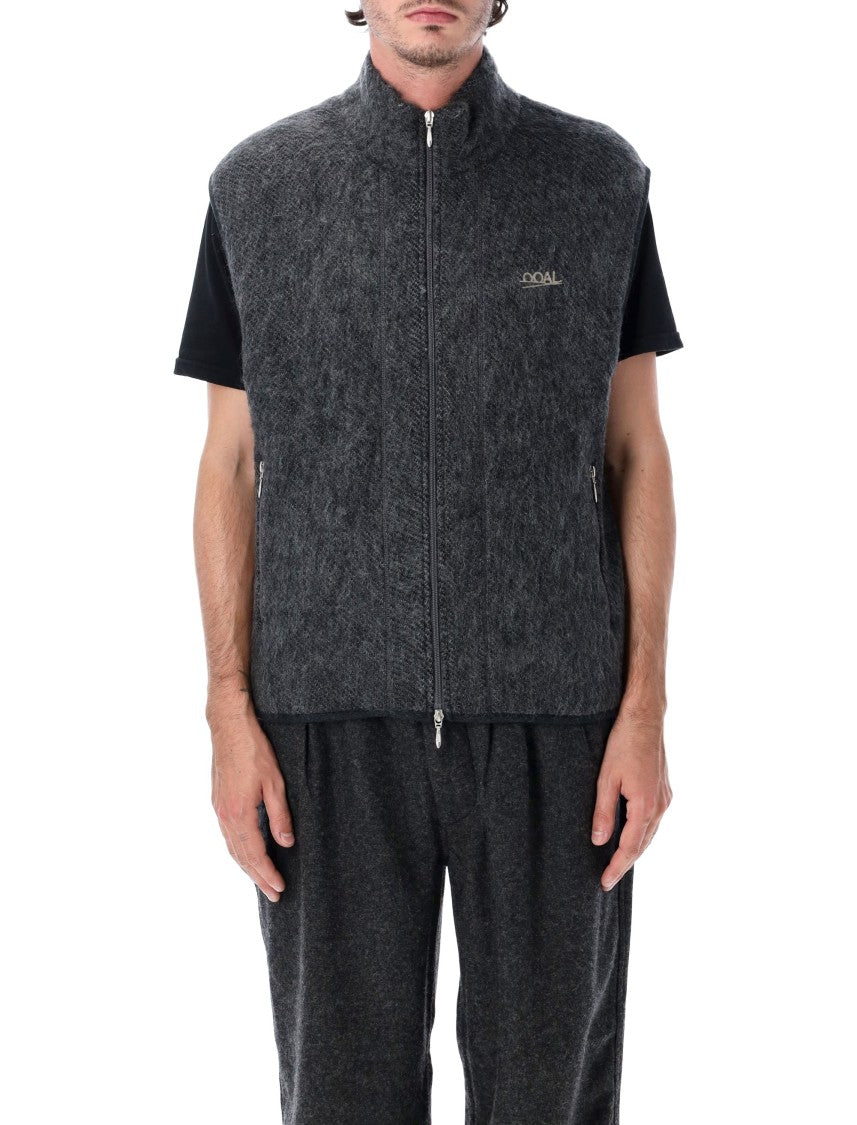 Namamica Textured Dark Grey High Collar Zip-Through Mohair Vest