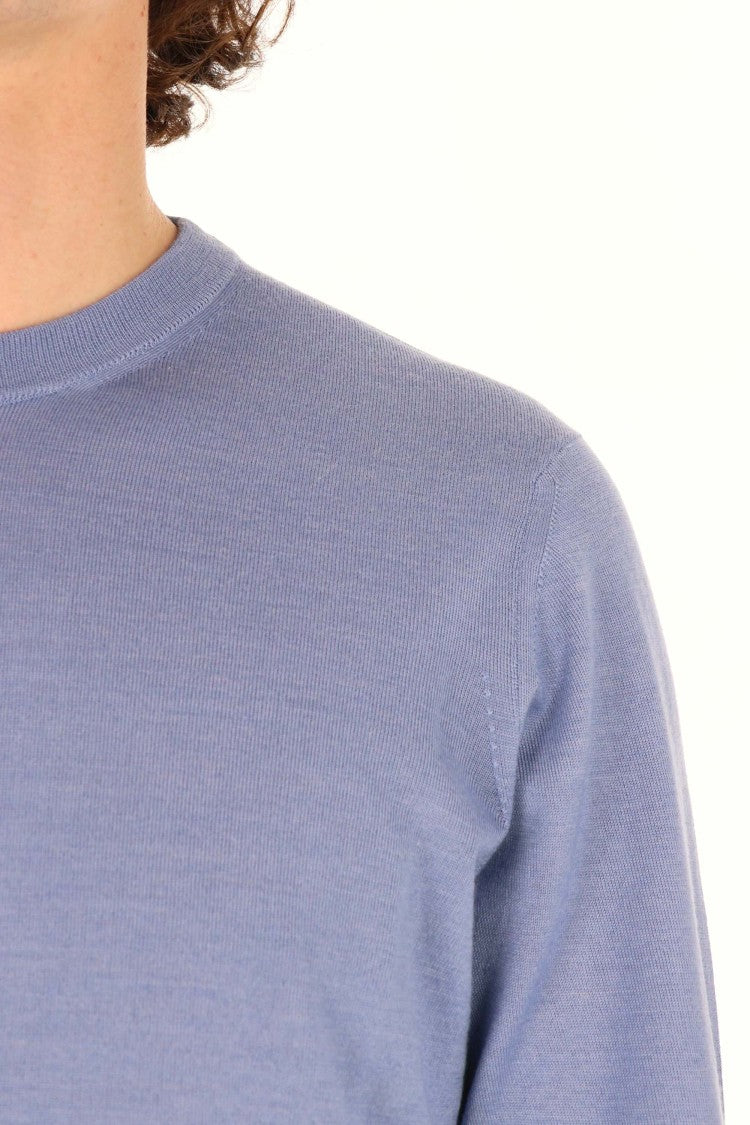 Drumohr Blue Cashmere-Wool-Silk Crewneck Sweater