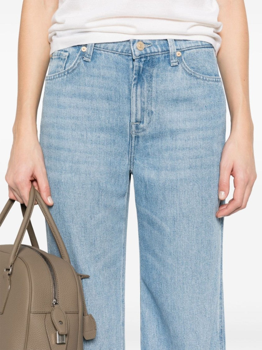 Seven Light Blue Wide-Leg Jeans With Whiskering Details