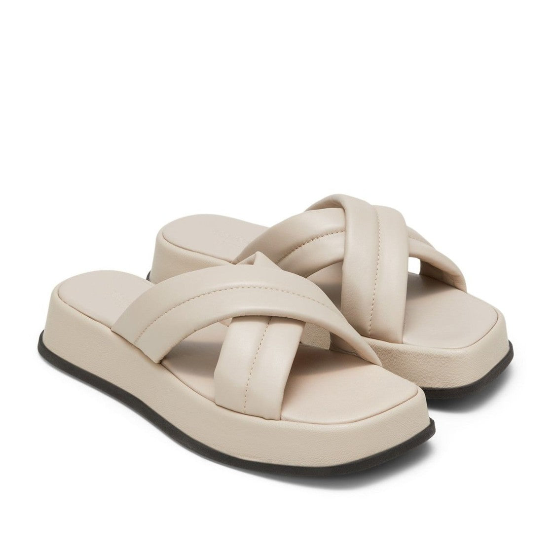 Marc O'polo Beige Clara Padded Crisscross Strap Leather Sandals